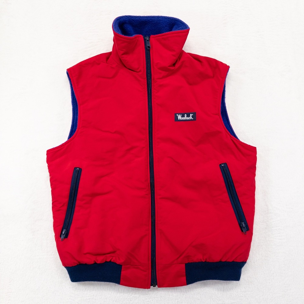 Woolrich Mens Vest Sz Medium Red Blue Fleece Lined Nylon Vintage USA Made